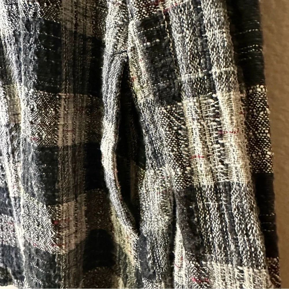Free People Walk In The Park Black and Gray Plaid Cowl Neck Cotton Top